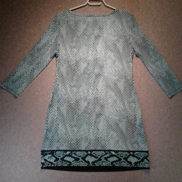 Women's Carmen Marc Valvo Blue Snakeskin Long Sleeve Dress Size Medium - Picture 4 of 6